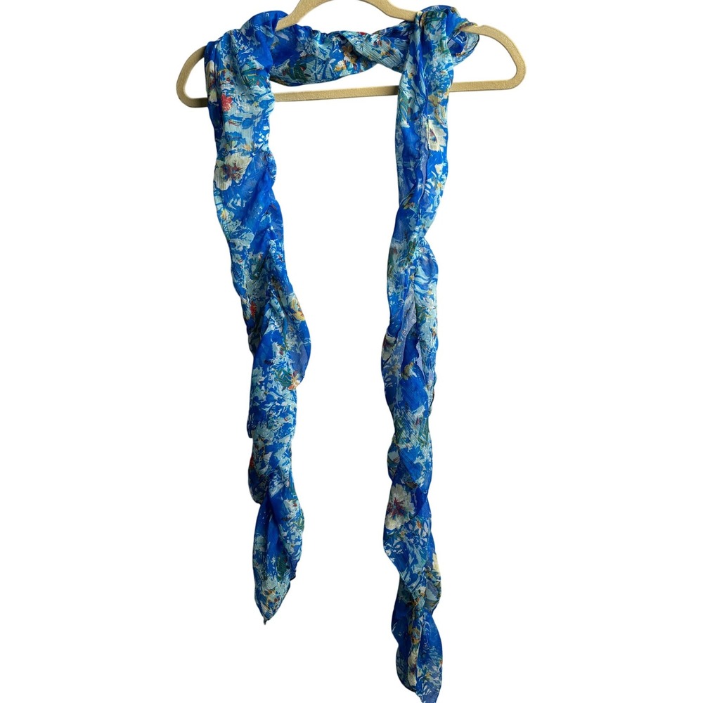 Bright Blue Floral Draped Scarf Chiffon Boho Y2K Frutiger Aero Indie Sleaze Fun